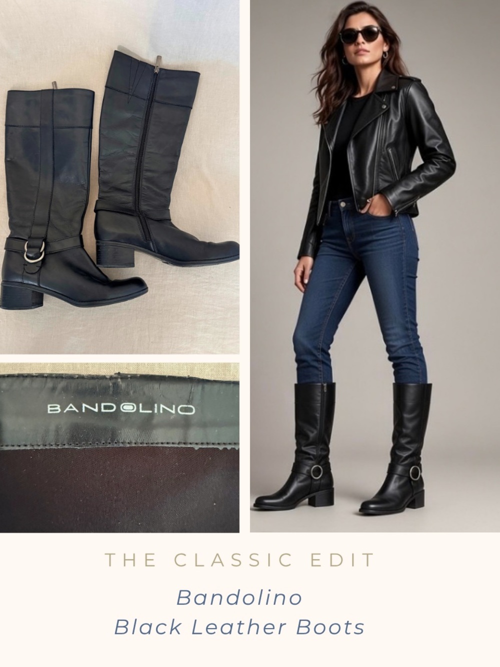Bandolino Black Leather Knee Boots with Buckle Ring